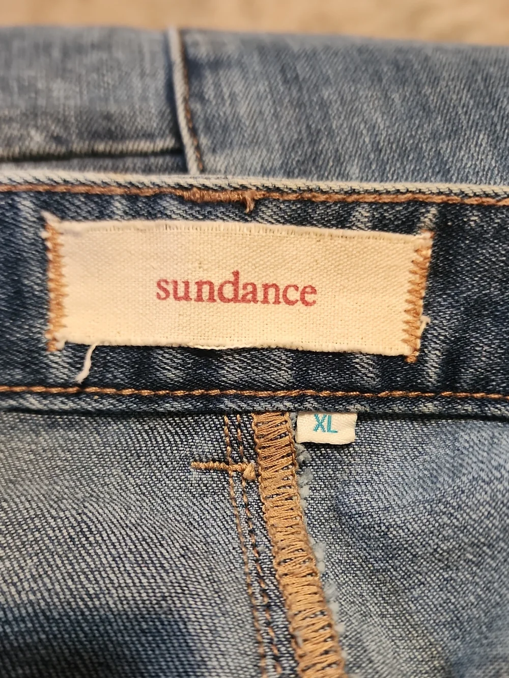 Sundance Driftwood Patchwork XL Embroidered Denim Skirt Frayed Raw Hem Blue Boho